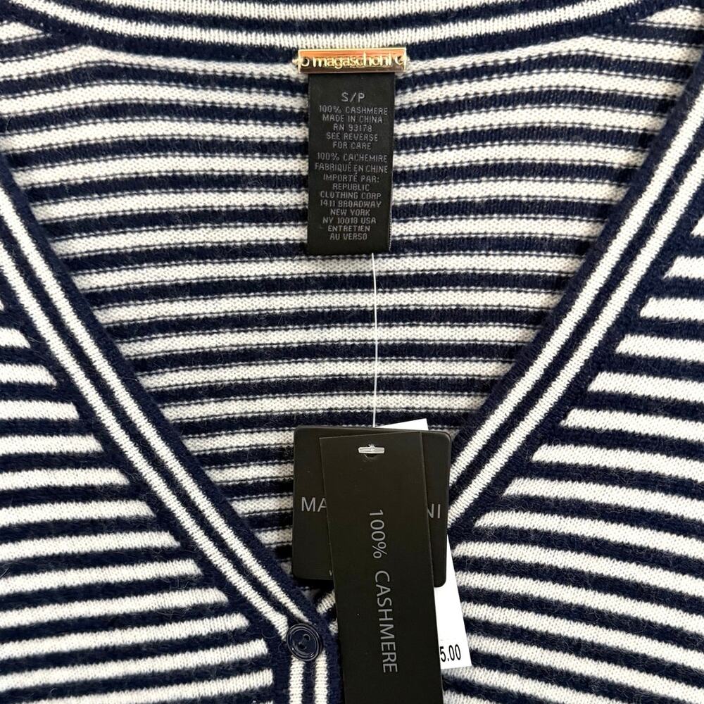 NWT MAGASCHONI blue and white cashmere V NECK cardigan sweater size small - Picture 3 of 7